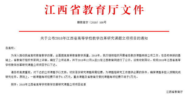 我院教師申報(bào)2018年度省高校教改研究課題成功立項(xiàng)