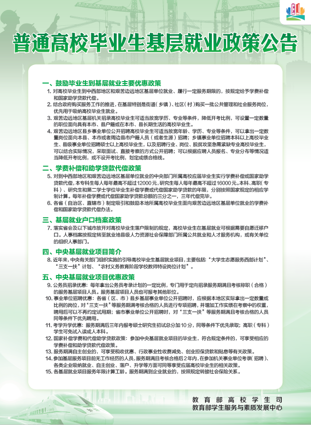 普通高校畢業生基層就業政策公告
